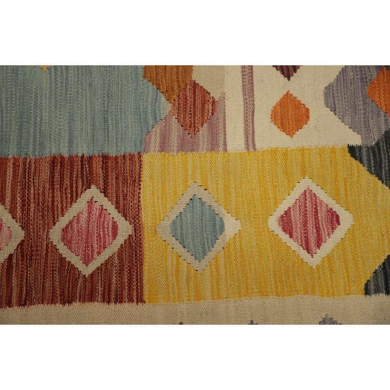 Hand Woven Oriental 100% Wool Carpet Southwestern Tribal Multi-Colored Kilim Area Rug - 9' 11'' X 8' 1''