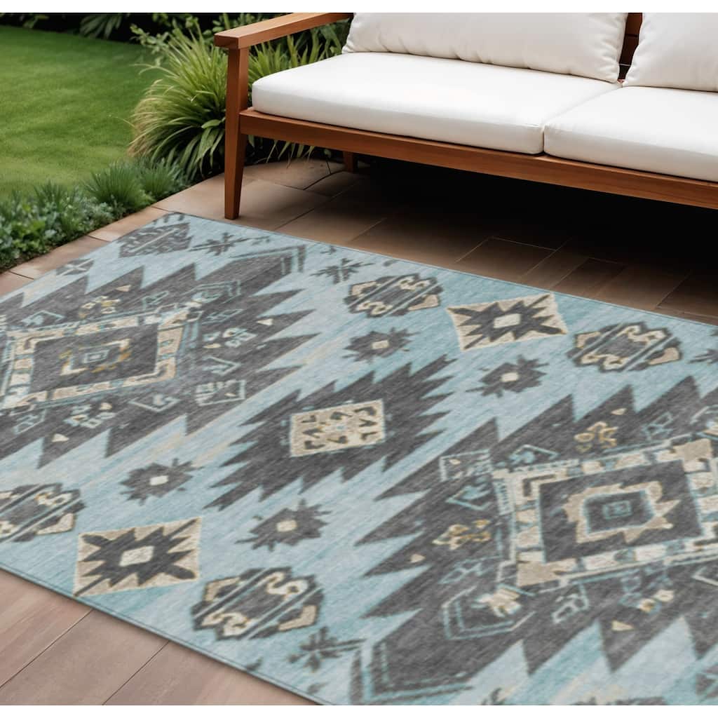 HomeRoots Tribal Transitional Rectangle Outdoor Rug