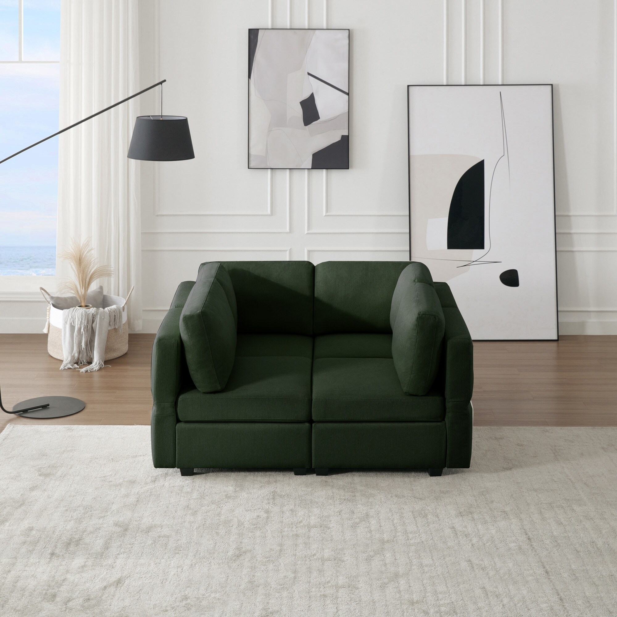 Modern Modular Sofa Bed 4 Seat Sectional Sofa Green Fort Sleeper Sofa Recliner Couch with Seats Storage for Living Room