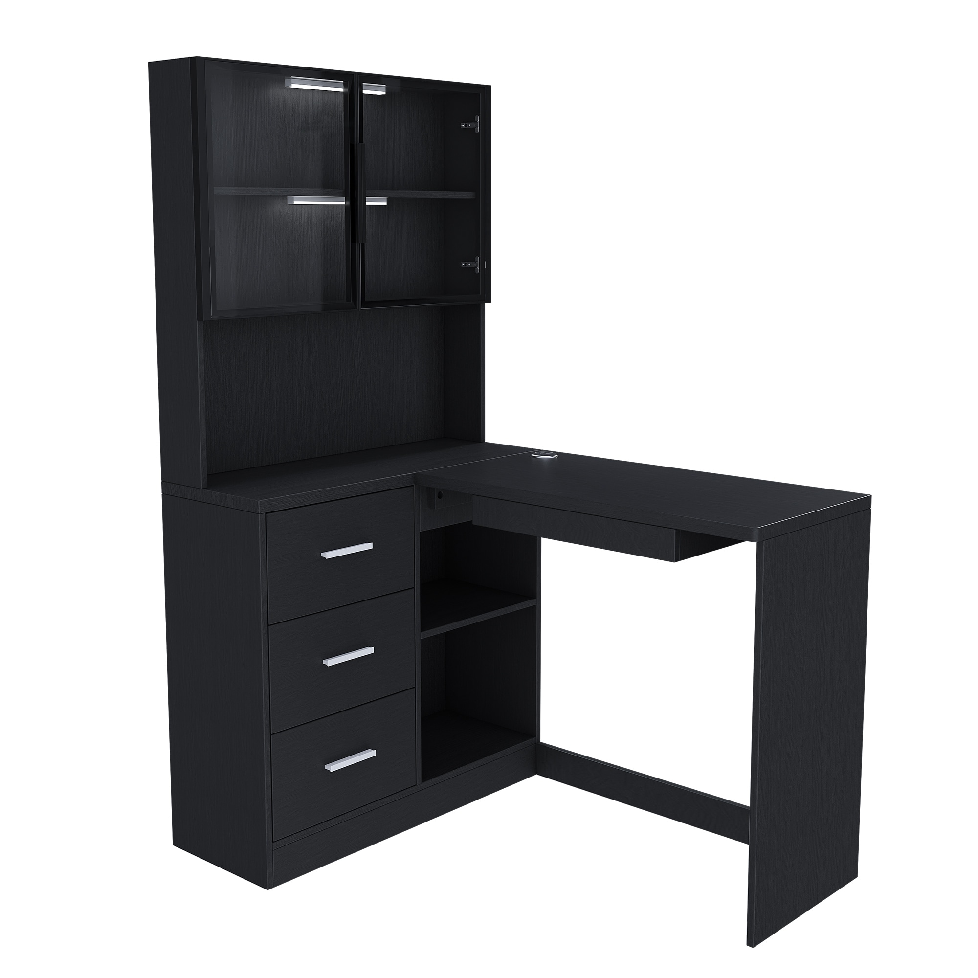 Computer Desk with Built-In LED Lights,Corner L-Shaped Office Desk