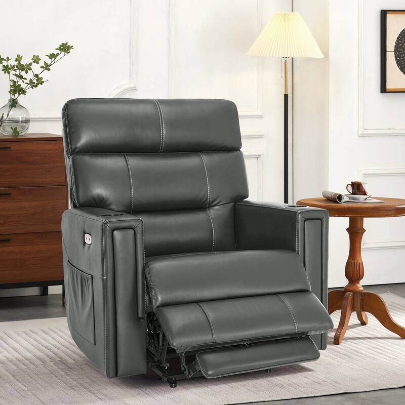 MCombo 380lbs Oversized Dual Motors Power Lift Recliner Chair, for Heights 5'7''-6'6" Big and Tall People, Faux Leather R7177 - Grey