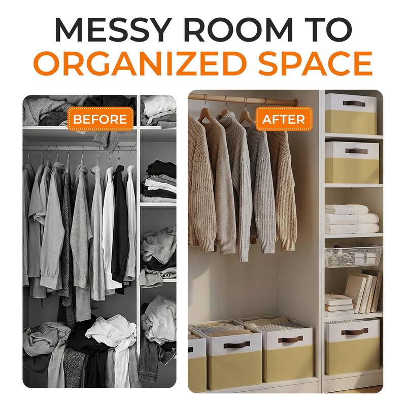 Cheer Collection 4 Pack Large Fabric Storage Baskets with Handles Collapsible Organizer Bins