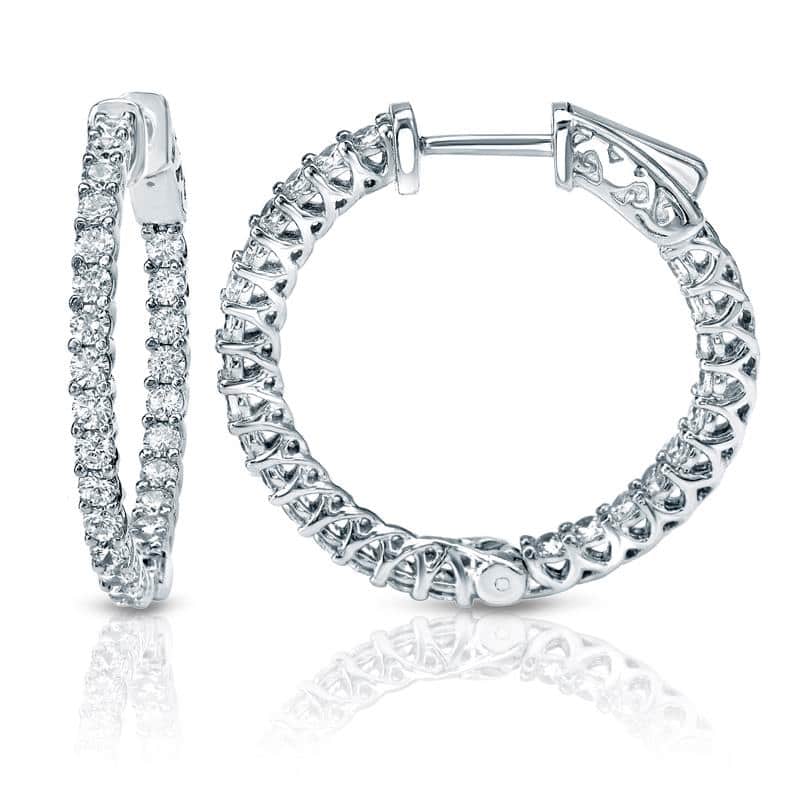 Auriya 14k Gold 1 1/2ctw Small Inside-out Diamond Hoop Earrings-23 mm (0.90-inch) (H-I OR J-K, SI1-SI2 OR I1-I2)