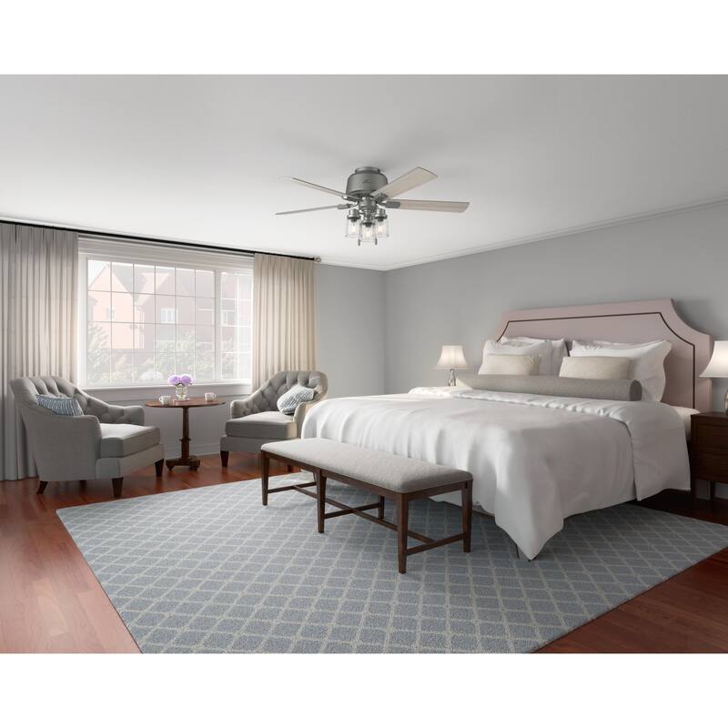 Hunter 52" Hartland Low Profile Ceiling Fan with LED Light and Pull Chain - Farmhouse, Rustic Transitional