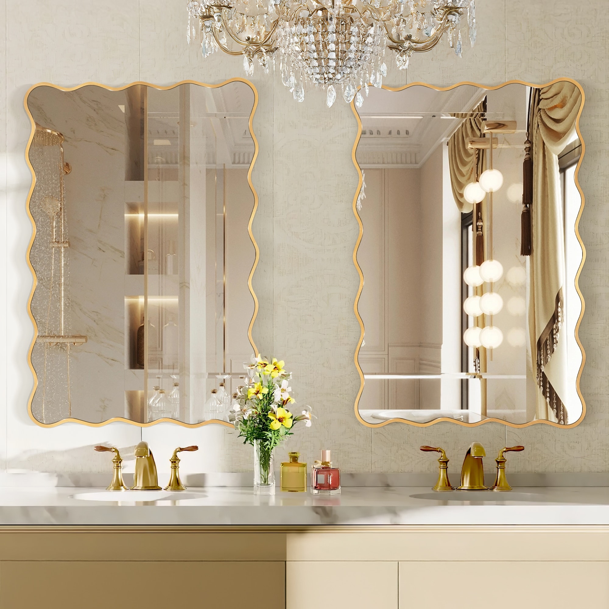 Wavy Metal Framed Irregular Decorative Wall Mirror