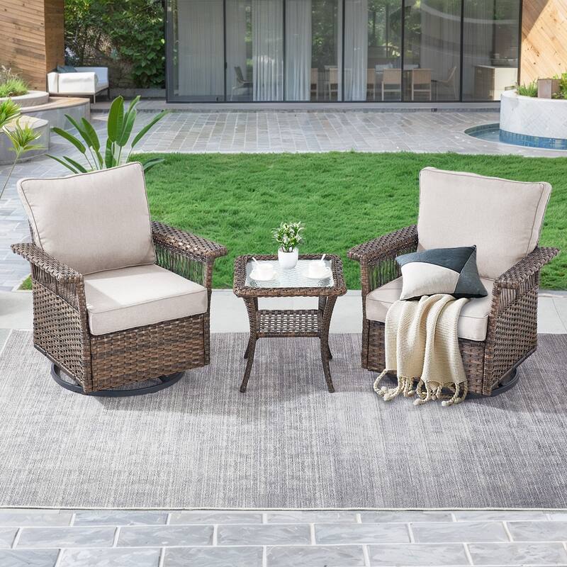 Gymojoy Patio Furniture Set with Professional Outdoor Cushions - 3-Piece included Swivel Glider - Beige