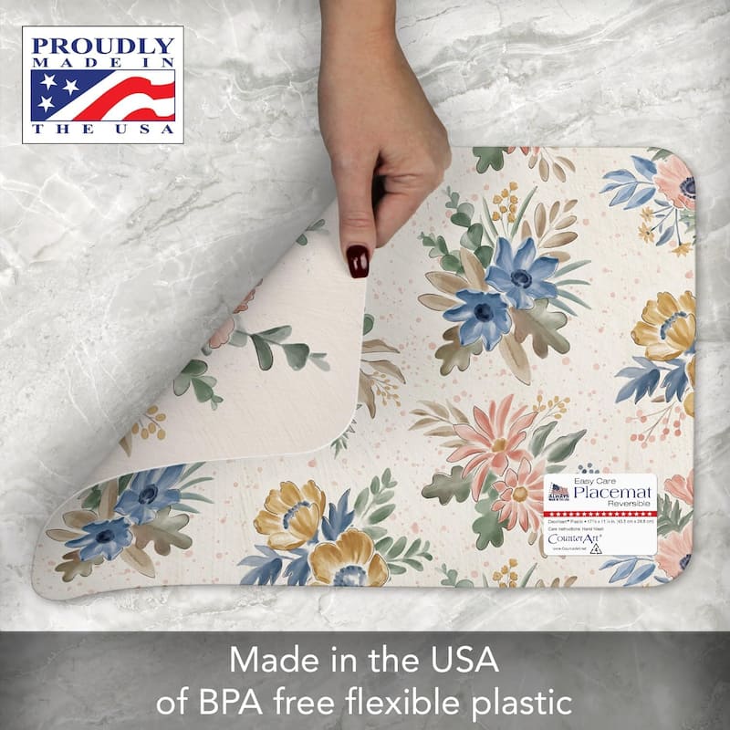 Botanical Blends 4 Pack Reversible Easy Care Flexible Plastic Placemats Made in The USA BPA Free Easily Wipes Clean