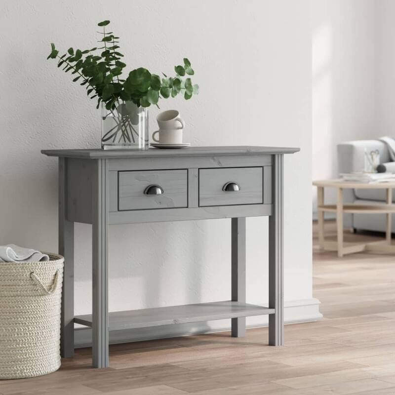 vidaXL Console Table Accent Storage Sofa Console Table BODO Solid Wood Pine - 35.4"x13.6"x28.7" - Gray