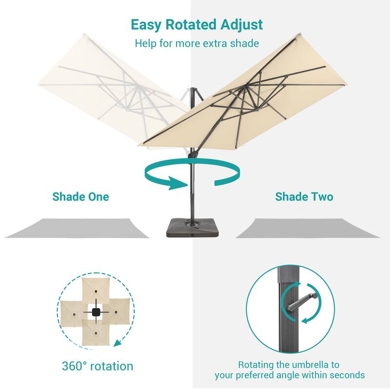 BONOSUKI 10x10FT Cantilever Patio Umbrella Infinite Angle Adjustment w/Base