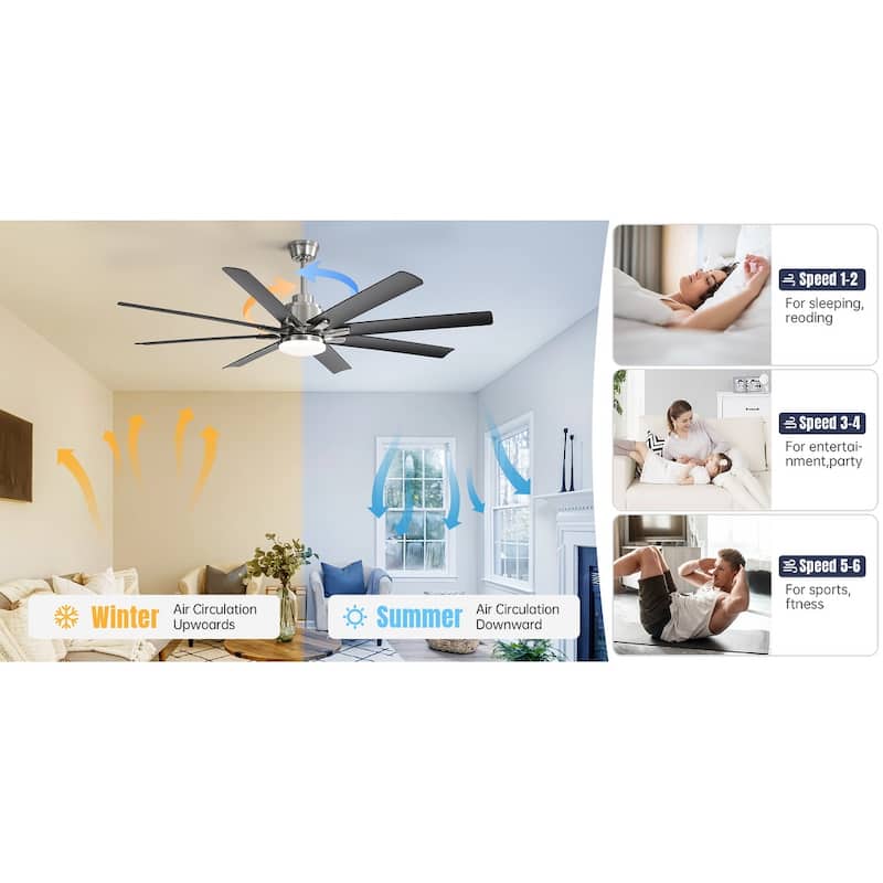 52" Indoor Noiseless Ceiling Fan with Integrated LED Light and Remote