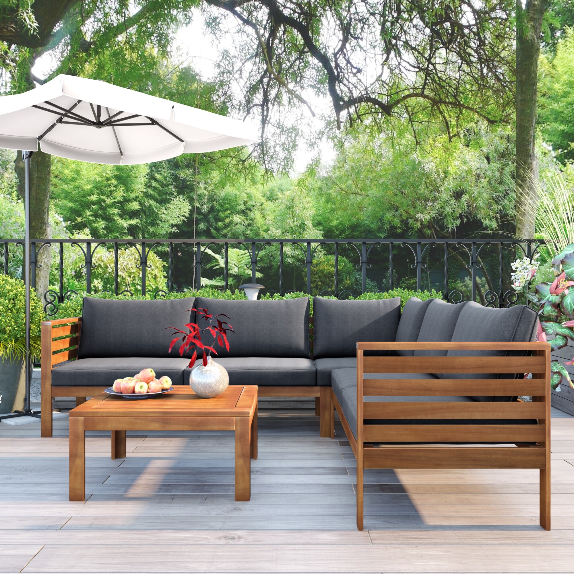 Wooden garden sofa on sale with cushions