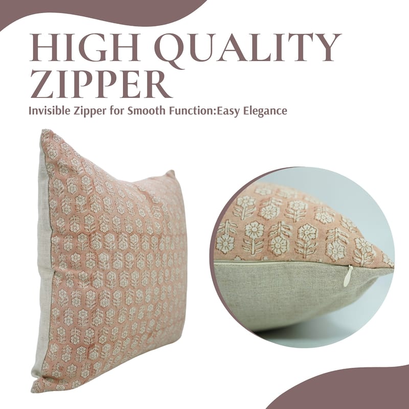Fabdivine 12x20 Handmade Pure Linen Cushion Cover Floral Mustard Ideal for Sofa, Floral Block Print, Accent Décor, Bagru Buti