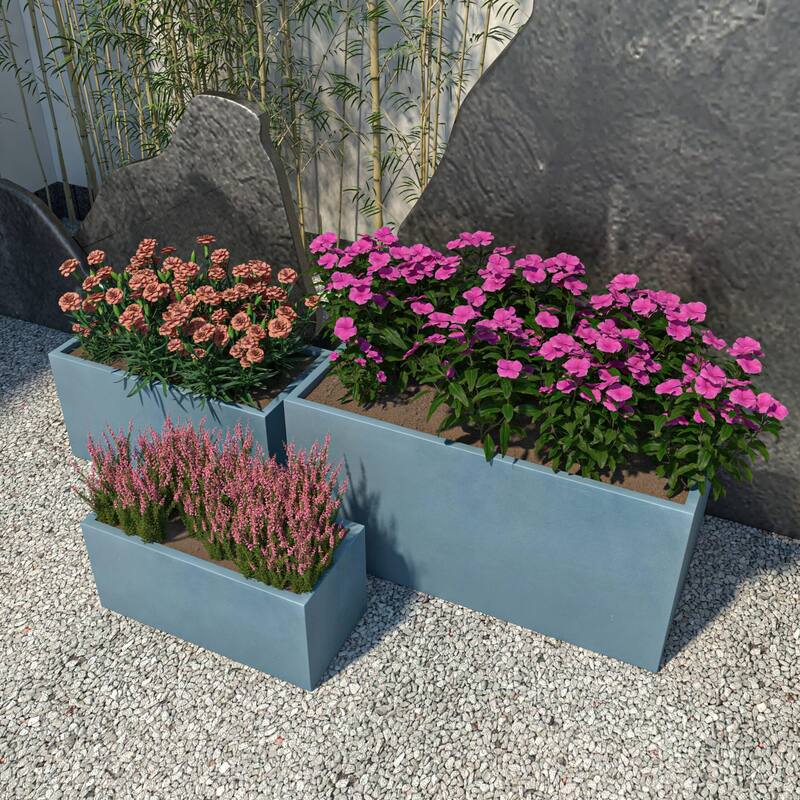Bloom 3-Piece Rectangular Fiberstone and MGO Clay Planter Pot Set