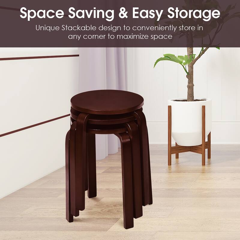 Gymax Set of 4 18" Stacking Stool Round Dining Chair Backless Wood