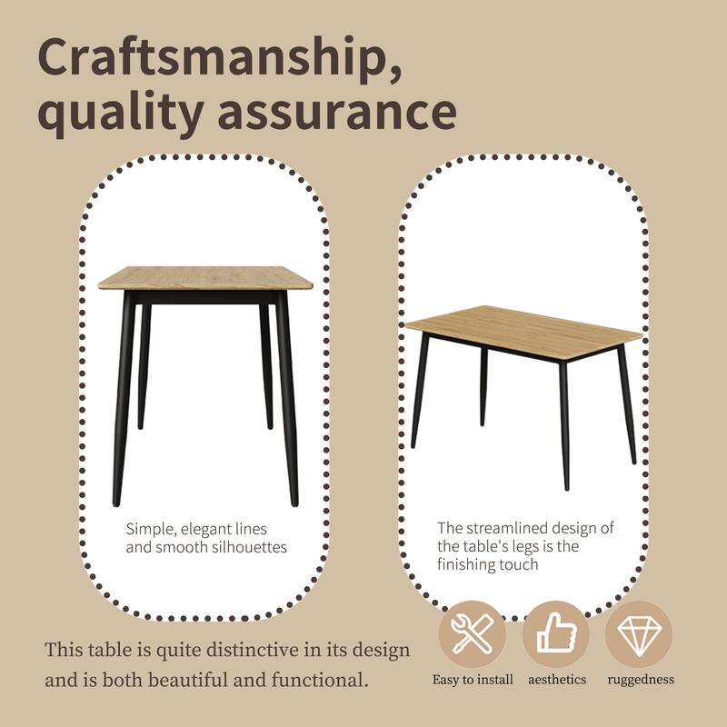 Modern Dining Table with MDF Top, Sturdy Metal Legs, Easy to Assemble