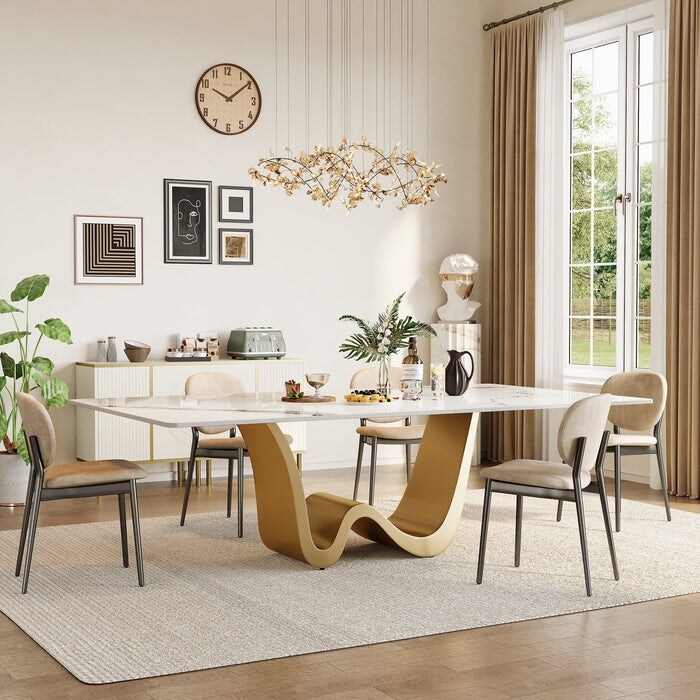 78.74-Inch Modern Rectangle Sintered Stone Dining Table, Luxury