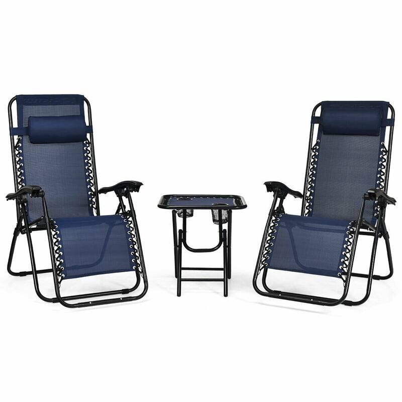 3-Piece Folding Portable Zero Gravity Reclining Lounge Chairs and Table Set for Relaxatio - 26.0" x 39.5" x 44.5" (L x W x H)