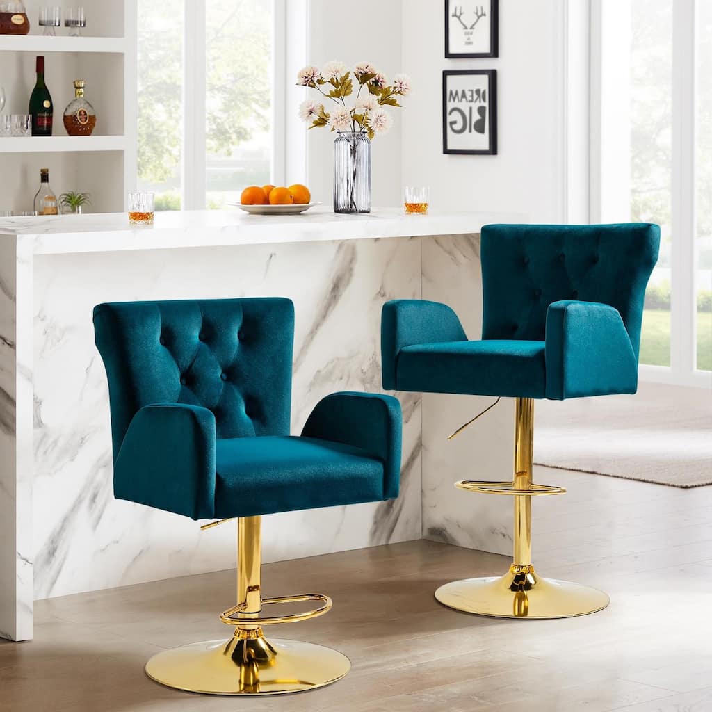 Loreto Modern Tufted Velvet Swivel chair with Adjustable Height Set of 2 by HULALA HOME