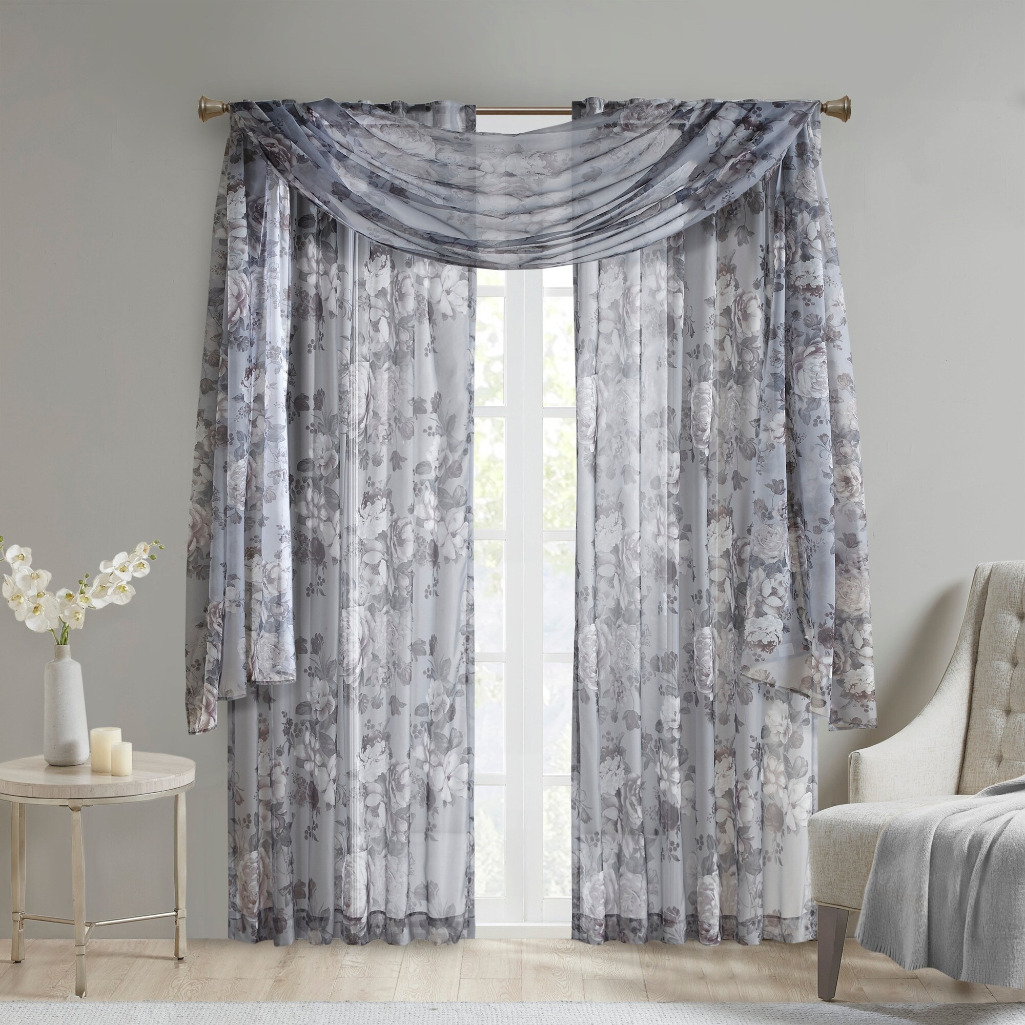 Madison Park Abelia Printed Floral Voile Sheer Scarf Bed Bath Beyond 30263263