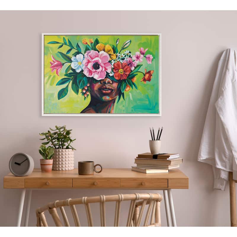 Kate and Laurel Sylvie Beaded Flourish Canvas by Rachel Christopoulos