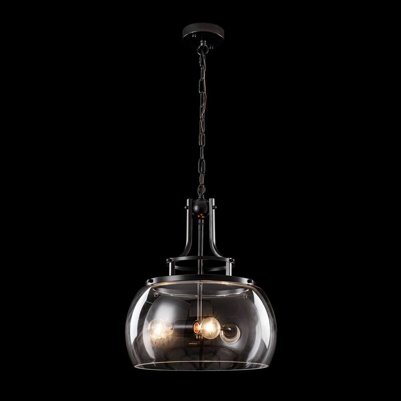 15.9" W 3-Light Modern Farmhouse Matte Black Pendant light with Clear Glass Dome Shade for Kitchen Island, Dining Room, Foyer
