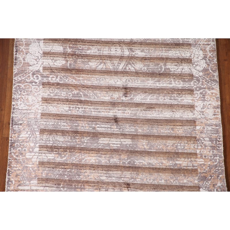 Striped Abstract Accent Rug Handmade Wool Carpet - 4'0"x 5'10"