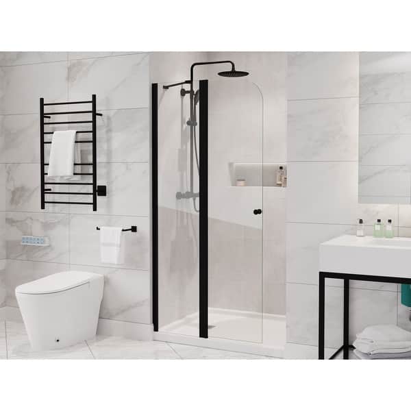 slide 2 of 9, ANZZI Romance 72-in. x 33.5-in. Frameless Swinging Shower Door in Matte Black Matte Black