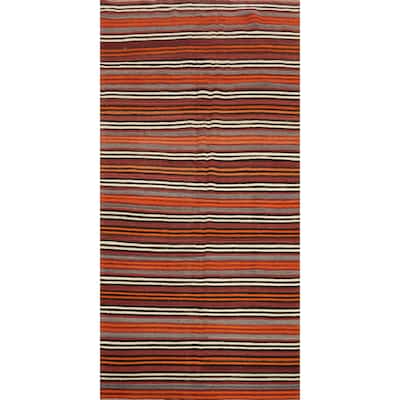 Hand Woven Oriental 100% Wool Carpet Southwestern Geometric Oranges & Rust Kilim Area Rug - 10' 9'' X 4' 10''