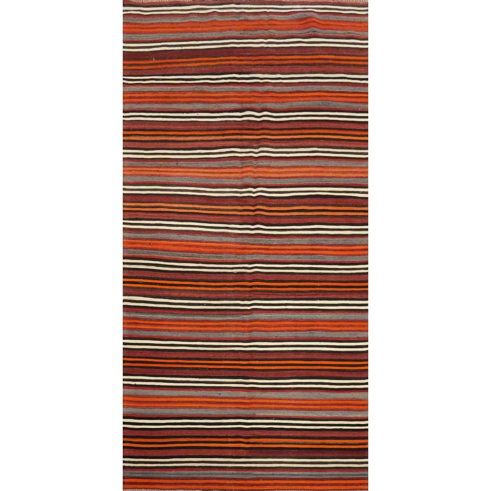 Hand Woven Oriental 100% Wool Carpet Southwestern Geometric Oranges & Rust Kilim Area Rug - 10' 9'' X 4' 10''