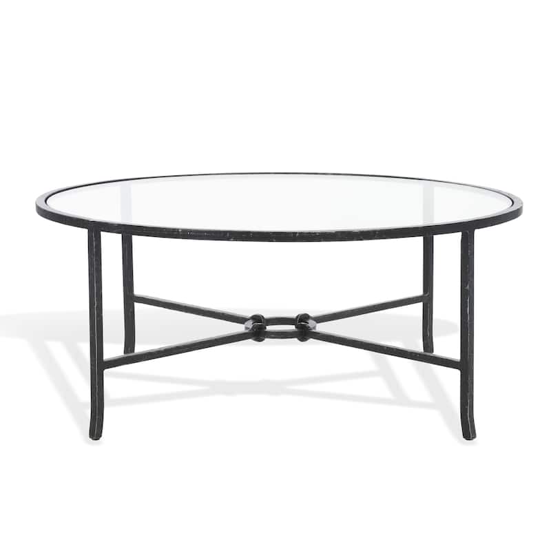 SAFAVIEH Couture Tauri Forged Metal Round Coffee Table - 36"W x 36"D x 15"H - Black/Clear
