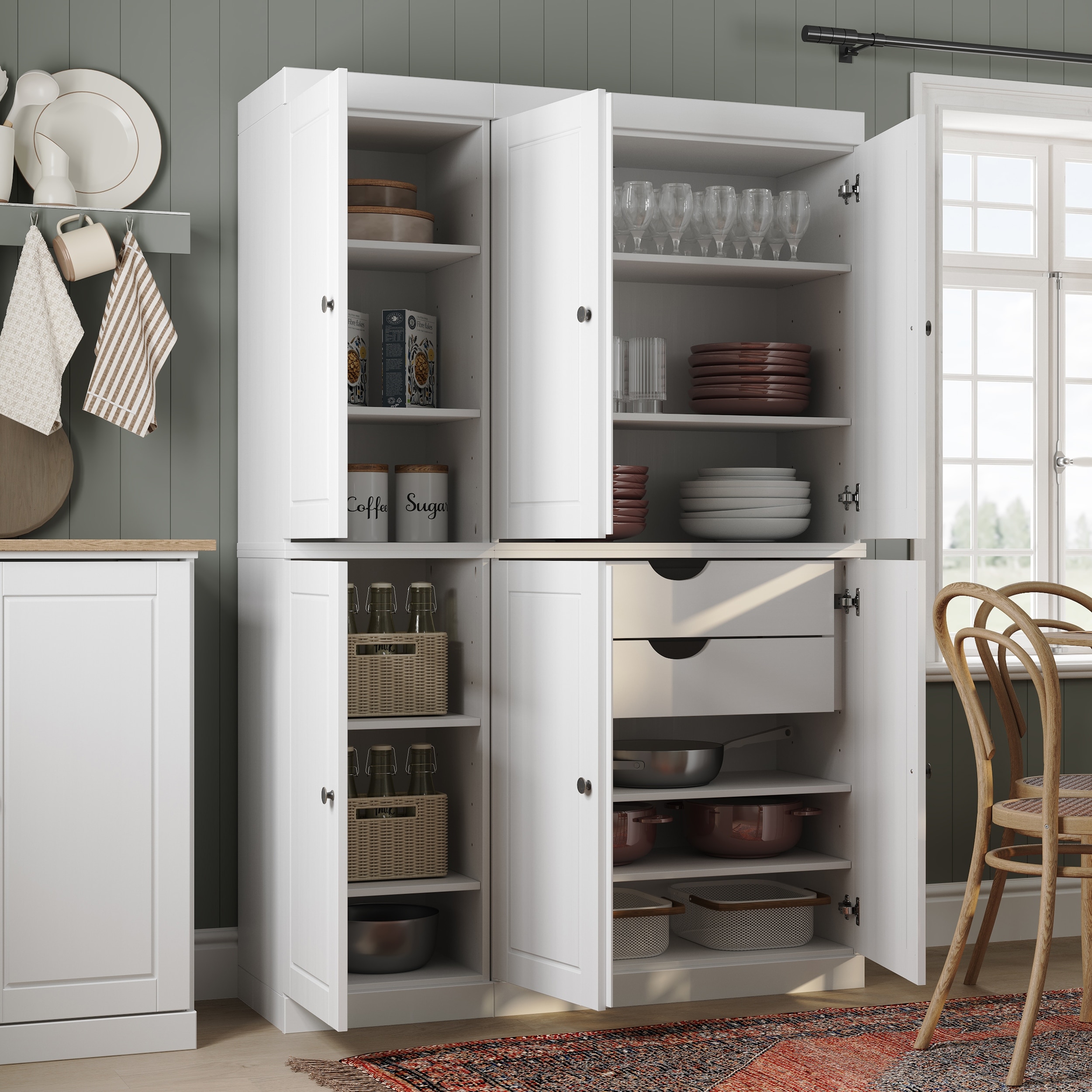 Palace Imports 100% Solid Wood Pantry China Cabinet, 2 Drawers, Adjustable Shelves, 48.5" Wide, 71.5" Tall - 48.5" x 71.5"