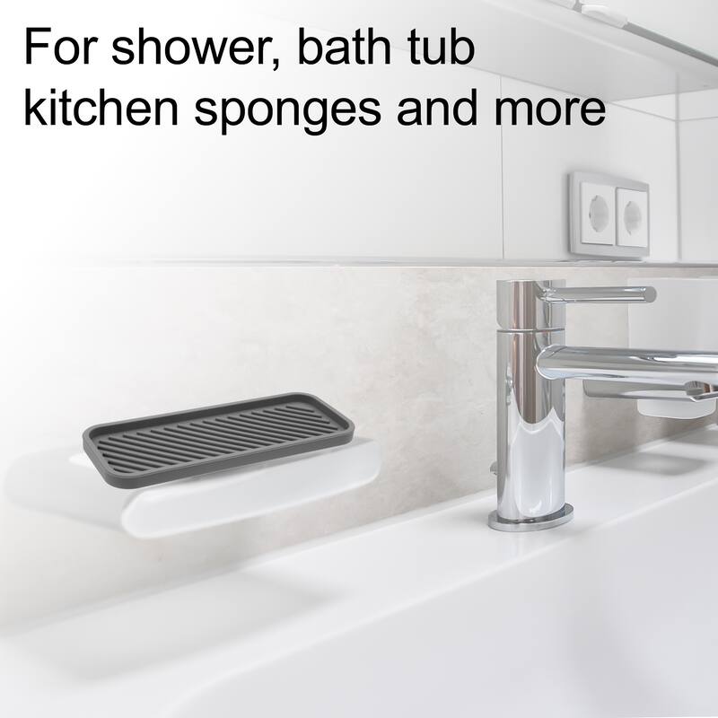 Soap Dish Keep Soap Dry for Home Bathroom Kitchen Silicone 22.8x9cm - Gray