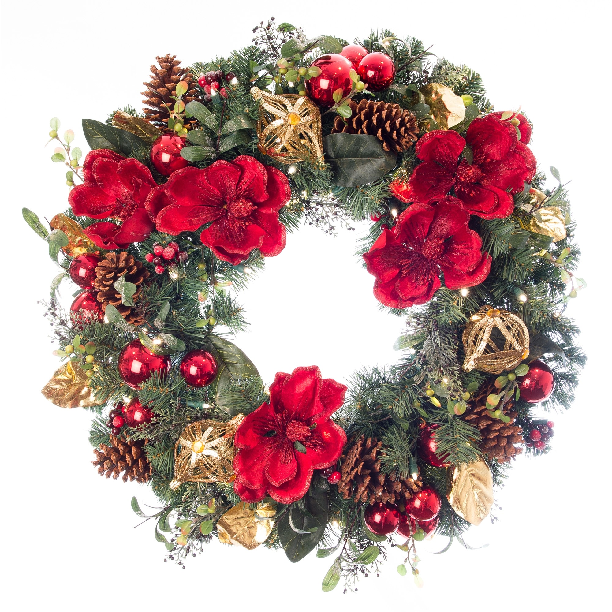 30 in. Lighted Christmas Wreath - Red Magnolia