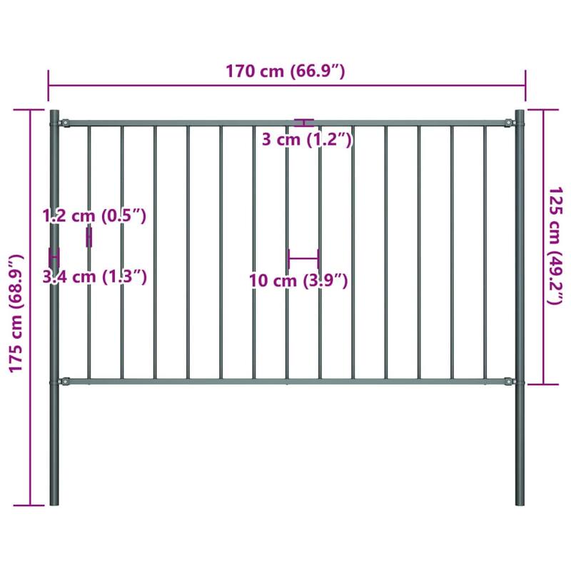 vidaXL Fence Panel with Posts Powder-coated Steel 5.9 ft x 4.1/2.5/3.3 ft
