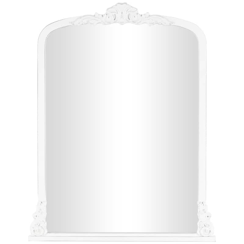 Cream Wooden Arched Scroll Room Wall Mirror with Scroll Details