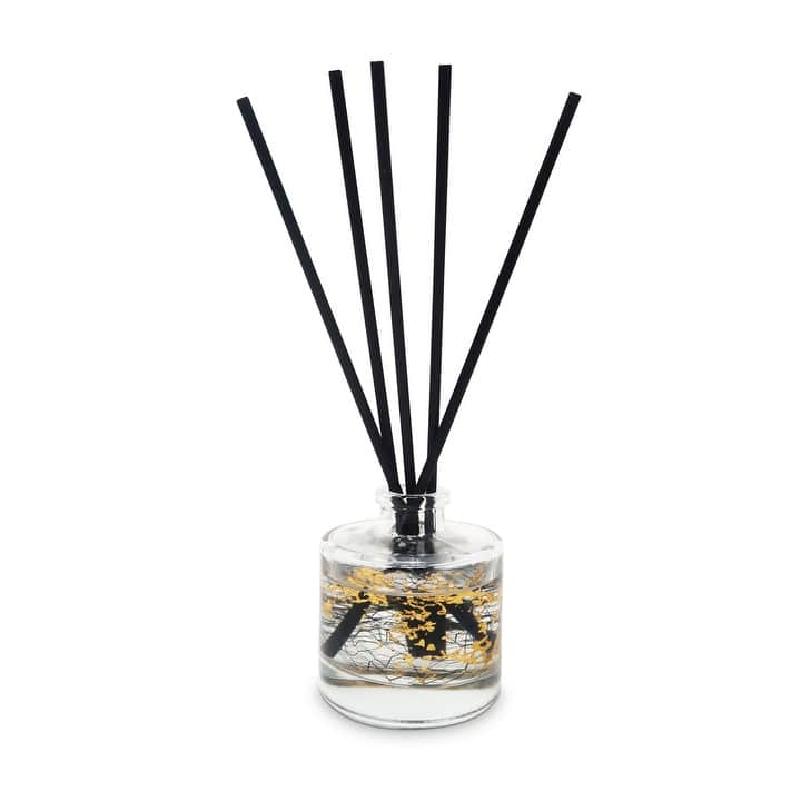 White Flower Scent Reed Diffuser with Gold Splattered Design and Black Reeds - Gold