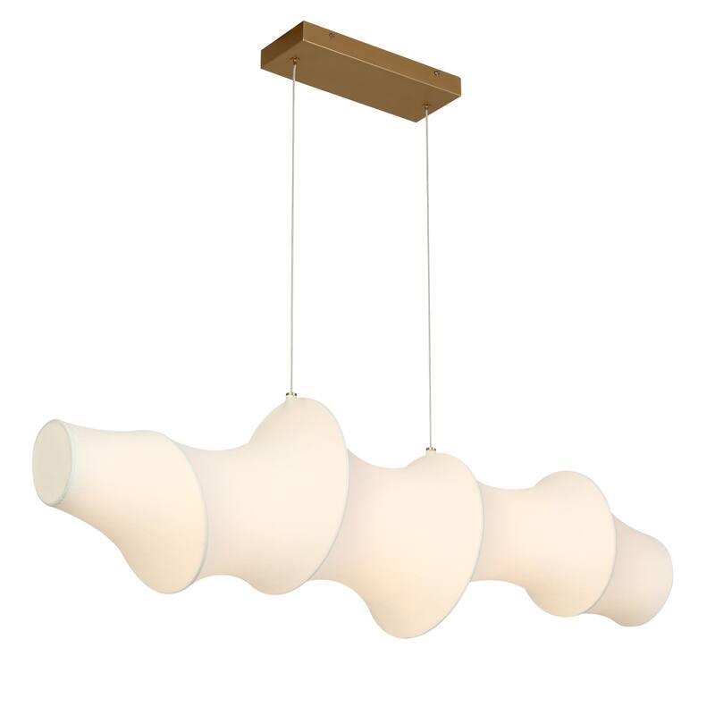 Modern 1-Light LED White Linear Island Chandelier Sculptural Silk Shade - White & Gold - W43.3"*D11.4"*H12.6"