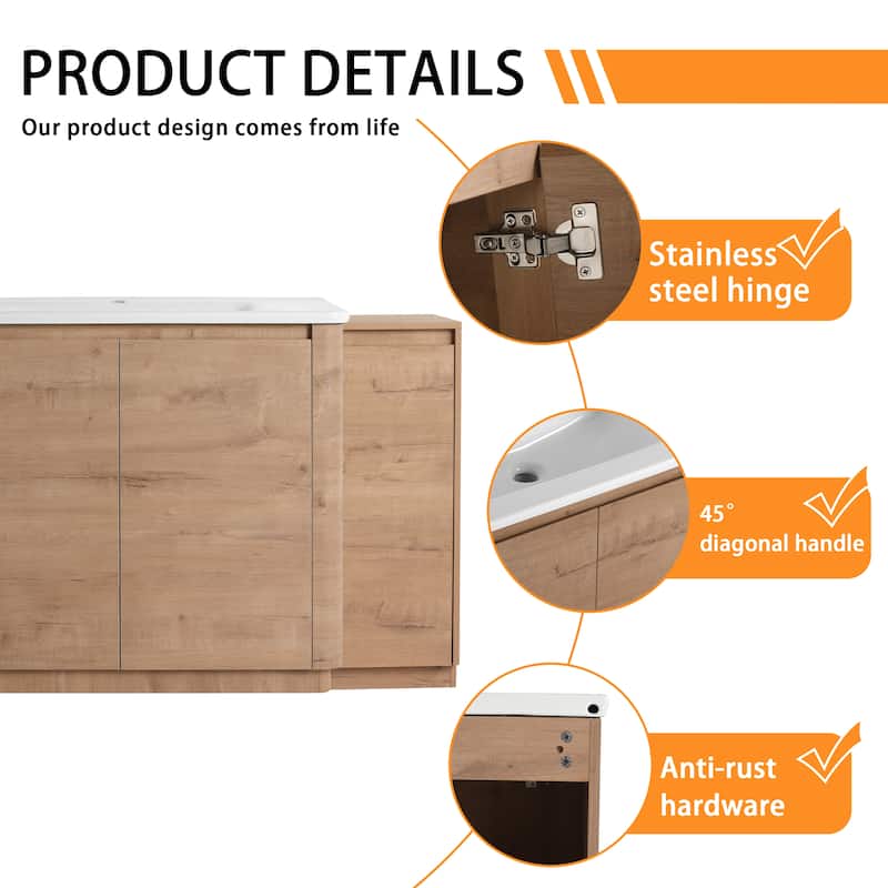 Bathroom Vanity With Sink In 36/40/48/52/60/64/84/92 Inch, Freestanding Bathroom Vanity With Doors and Adjustable Shelf