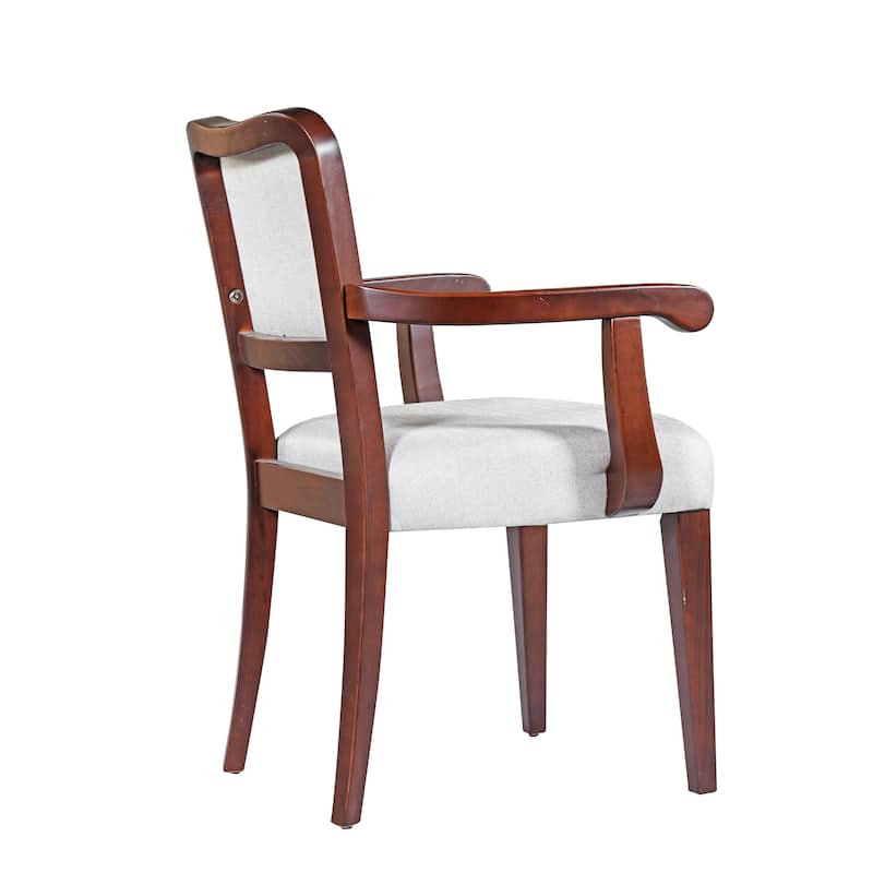 Upholstered Dining Chairs Set of 2 -Traditional Armchairs with Curved Lines, Solid Hardwood Frame & Padded Armrests