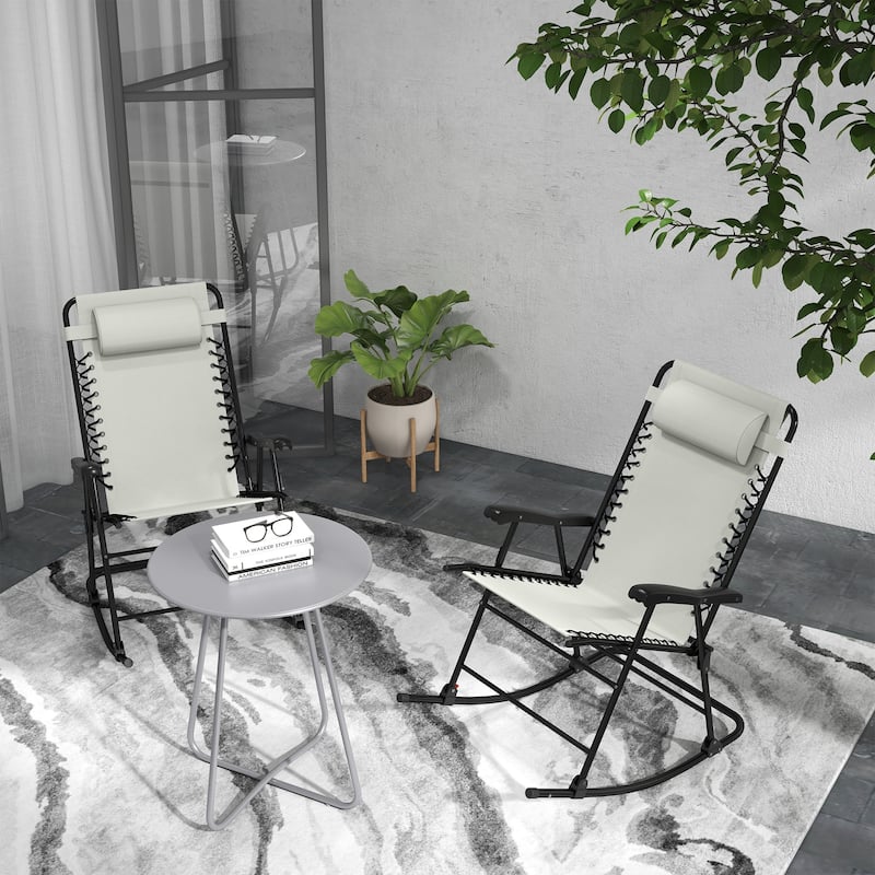 Outsunny 2 Piece Outdoor Rocking Chair Set, Patio Folding Lawn Rocker Set with Headrests for Yard, Patio, Deck, Backyard