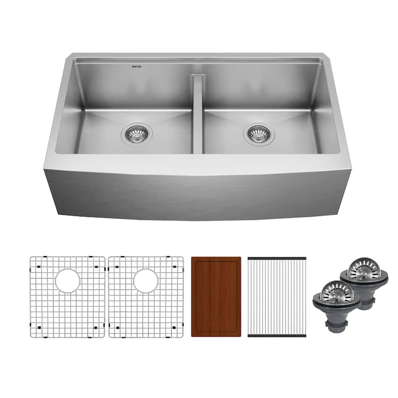 Karran Elite WSA-48-PK1 Apron Front Farmhouse 36" Double Bowl Stainless Steel Workstation Sink