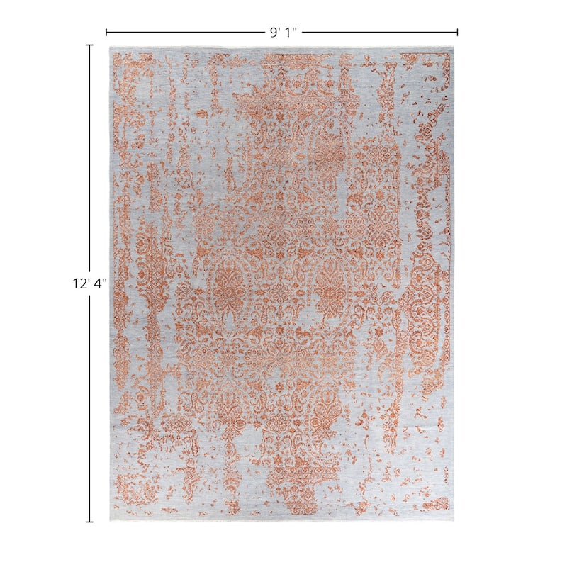 Ikat One-of-a-Kind Hand-Knotted Area Rug - Gray, 9' 1" x 12' 4" - 9' 1" x 12' 4"