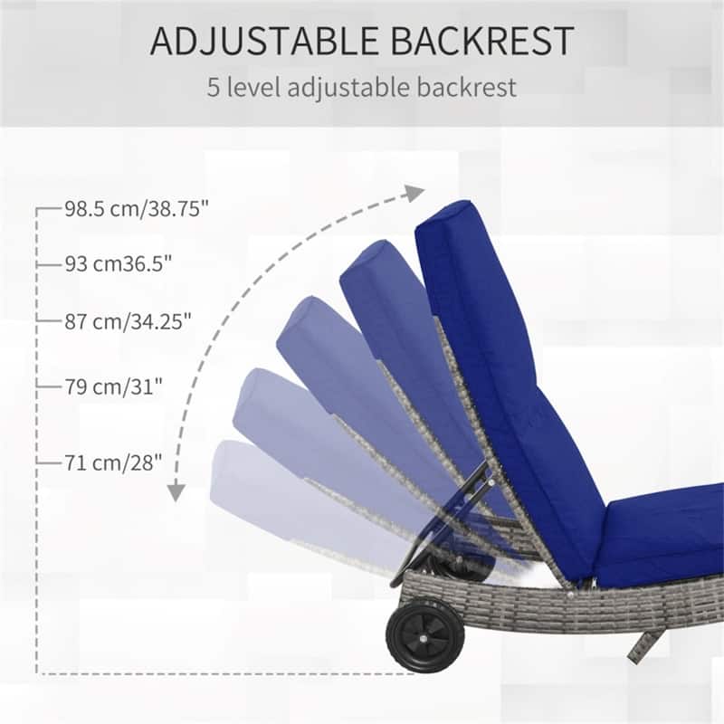 5-Position Hand-Woven PE Rattan Reclining Lounger Chair with Cushioned Seat and Steel Frame - 81.5" W x 27.5" D x 27.5" H