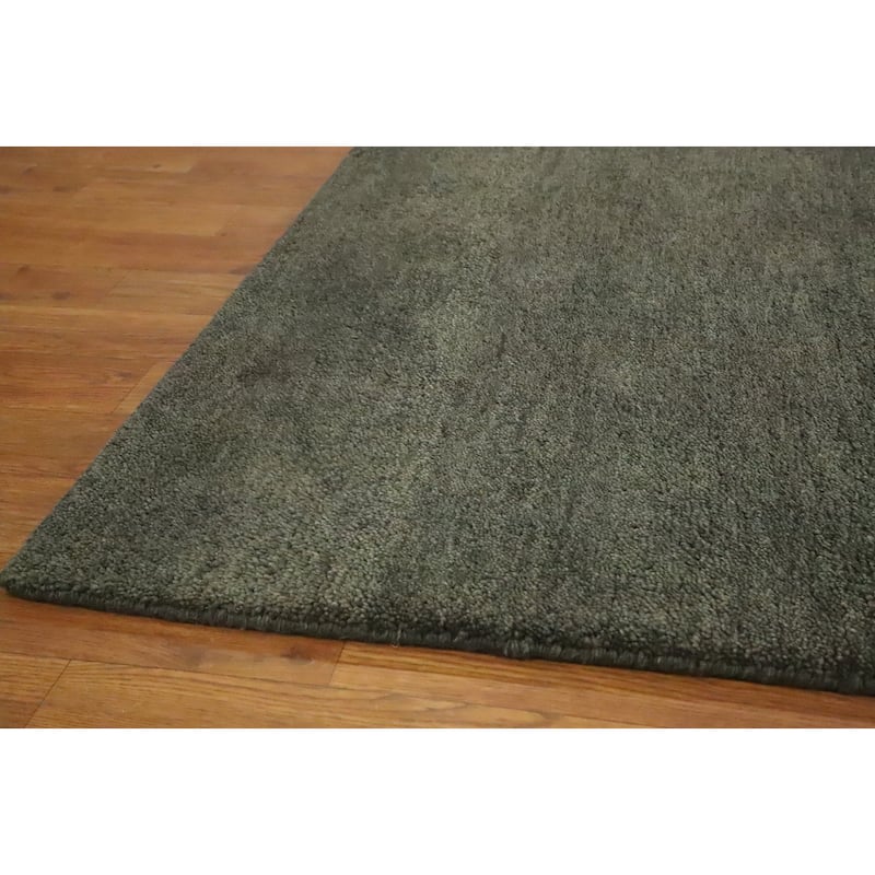 Hand Knotted Oriental 100% Wool Carpet Modern Solid Green Gabbeh Area Rug - 7' 11'' X 5' 6''