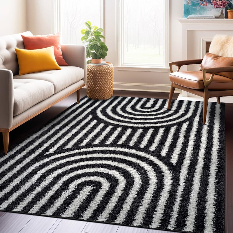 Abstract Arch Shag Rug - Medium Pile, Durable & Easy to Clean - Anthracite Dark Gray - Anthracite - 5' x 7'