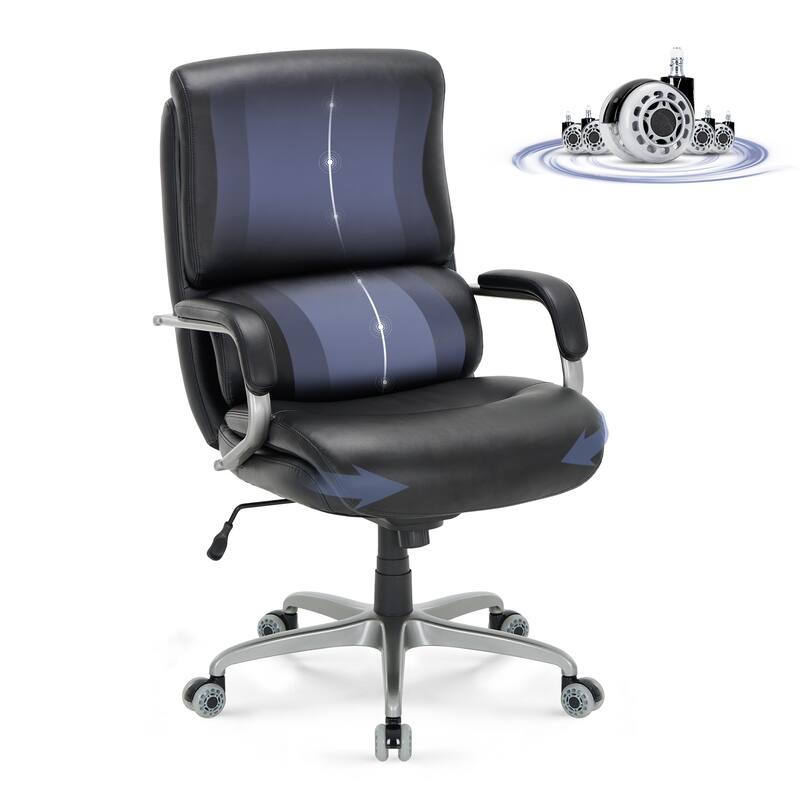 Ergonomic Executive Chair - 400lb Heavy Duty with 3D Flip-Up Arms & Extended Waterfall Seat, Breathable for Professional Suites - Black