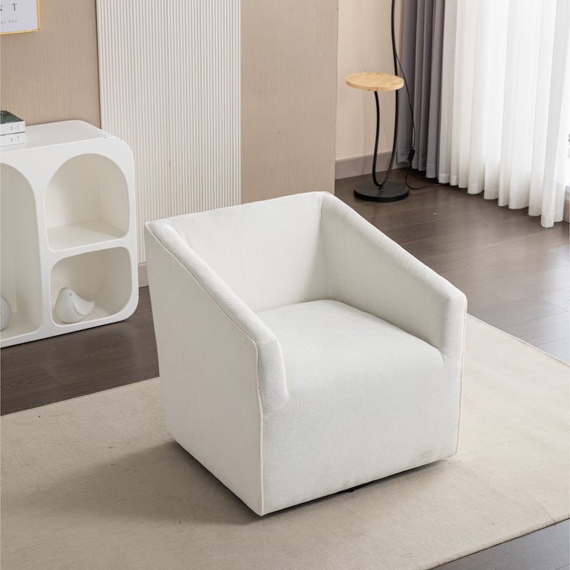 White 31" Chenille Barrel Arm Chair - White