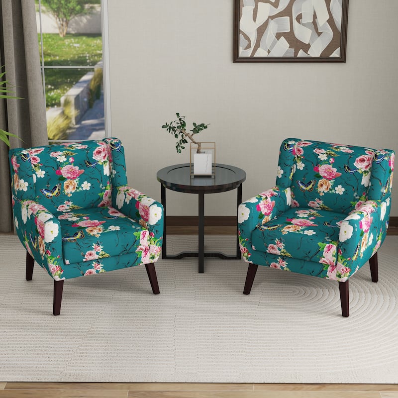 Set of 2 Modern Accent Chair Cotton Linen Upholstered Armchair for Living Room