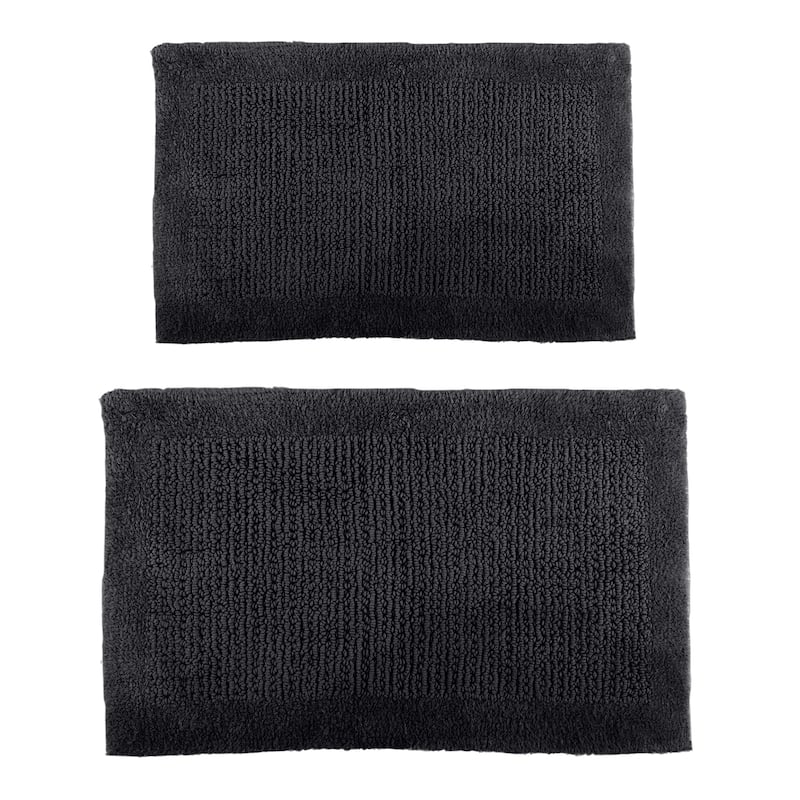 Lavish Home 2-Piece 2500GSM Cotton Bath Mat Set - Black