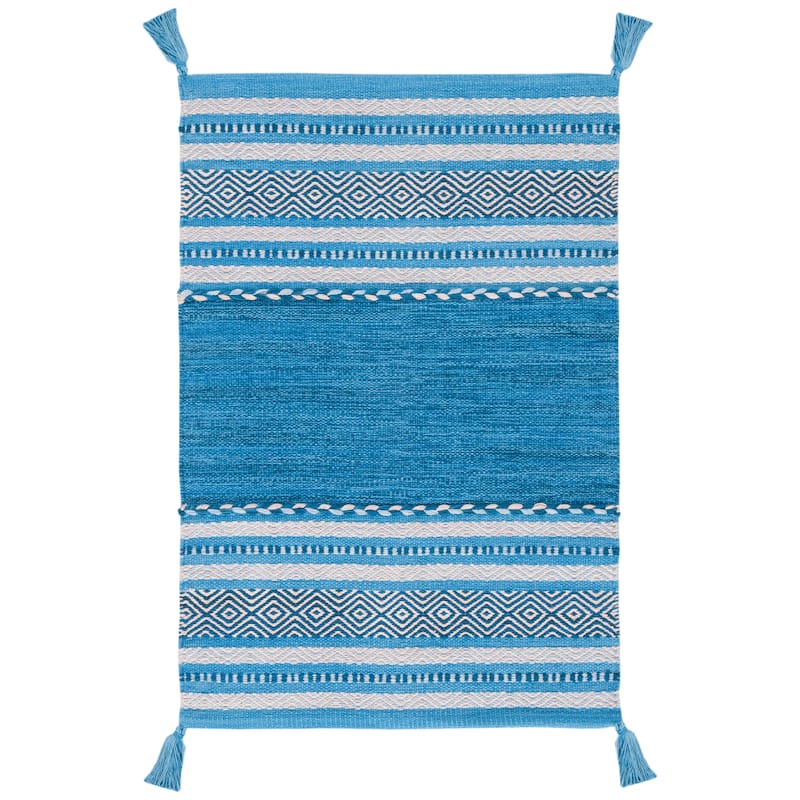 SAFAVIEH Handmade Montauk Carisbrooke Boho Stripe Cotton Flatweave Rug - 2'3" x 4' - Blue/Grey